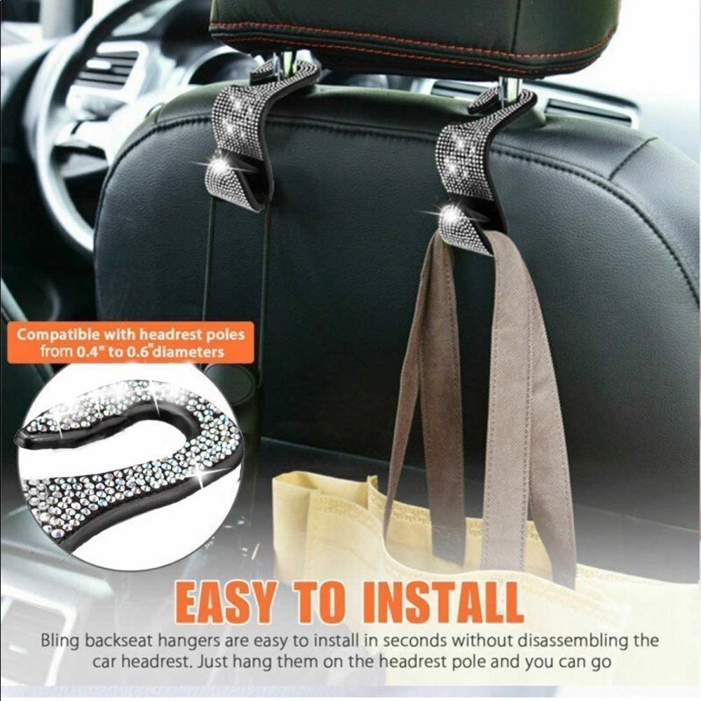 Bling Car Purse Bag Hooks Hangers Auto Front seat or Backseat 2 pack * - Picture 3 of 7